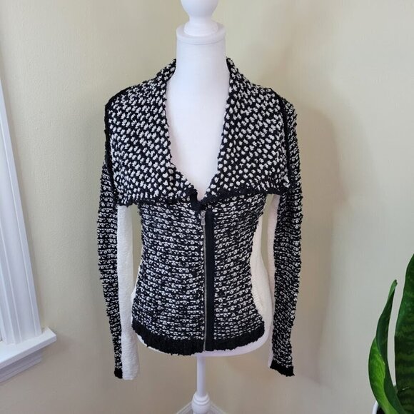 Anthropologie Sparrow Moto Style Sweater Black Ivory Zipper Women's Size XS - Picture 2 of 15